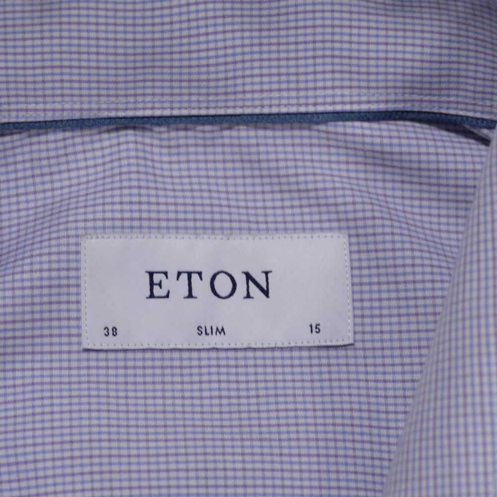 Eton Dress Shirt Mens 15 Slim Blue Pink Plaid Long Sleeve - Picture 6 of 15